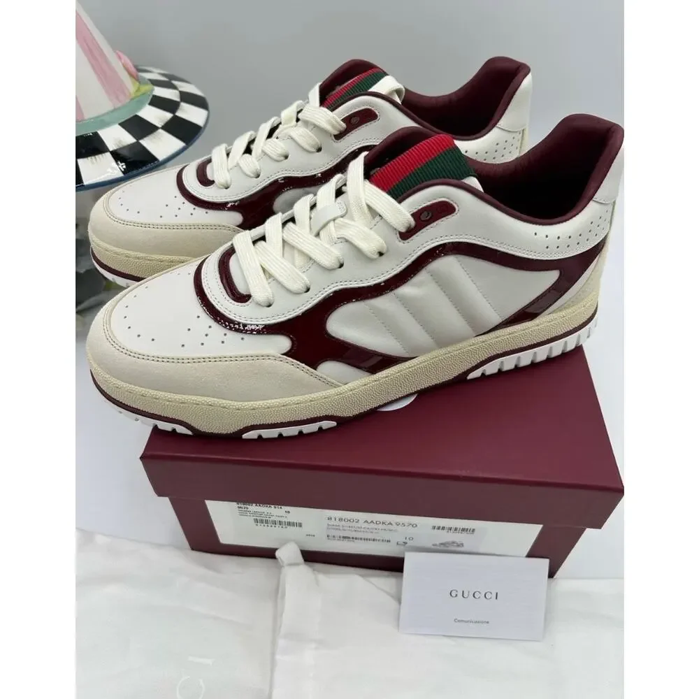 Men's Gucci re-Web leather sneakers with red accents size 10 fits 10.5 US